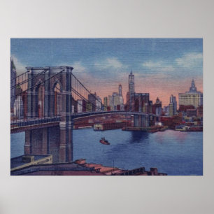 Póster Vintage Blue New York City Night Artwork Poster