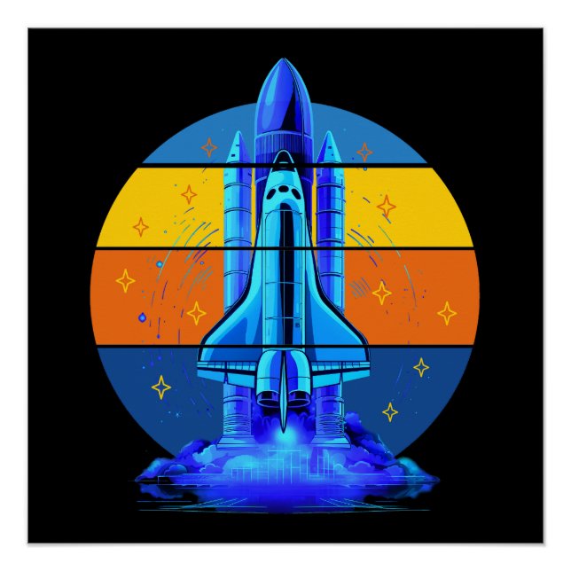 Póster Vintage Blue Space Shuttle Spaceship (Anverso)