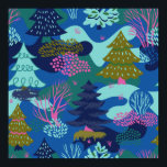 Póster Vintage Blue Winter Christmas Tree Forest<br><div class="desc">Árbol de nieve de siempre verde con luces de colores,  preparado para la temporada festiva.</div>