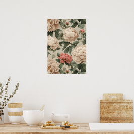 Póster Vintage Blush Peony Cream Floral Pattern