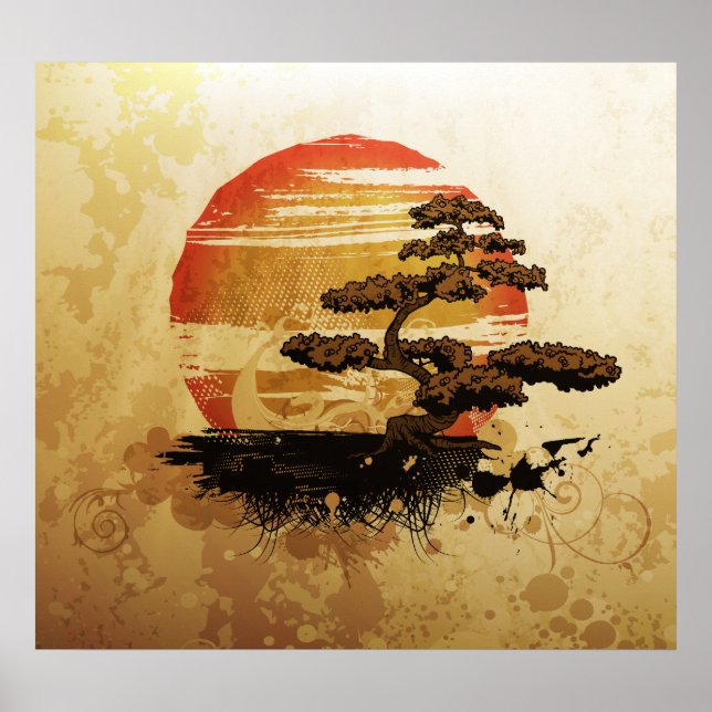 Póster Vintage Bonsai Sunset (Frente)
