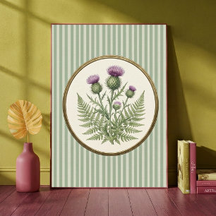 Póster Vintage Botánico Cardo Escocés y Verde Helecho 