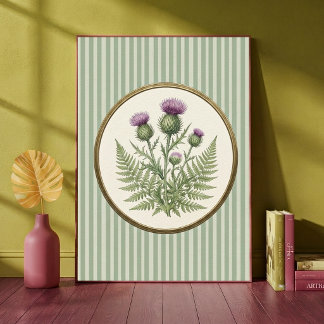 Póster Vintage Botánico Cardo Escocés y Verde Helecho