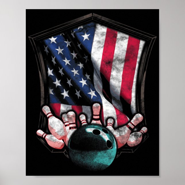 Póster Vintage Bowling American Bandera Bowling (Frente)