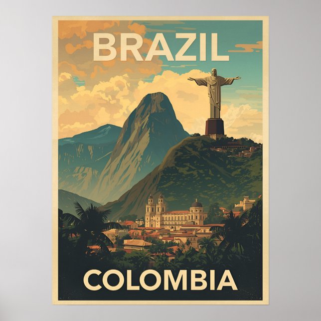 Póster Vintage Brazil Colombia Travel Retro South America (Frente)