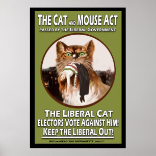 Póster Vintage British Suffragette Cat and Mouse Act