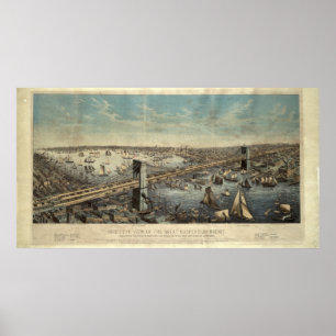 Póster Vintage Brooklyn Bridge Illustration (1883)