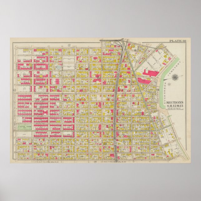Póster Vintage Brooklyn Map | George Washington Bromley (Frente)
