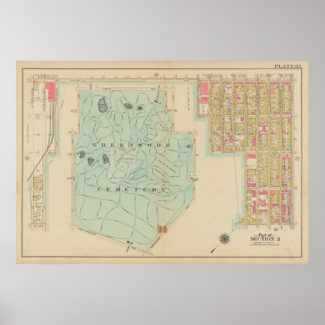 Póster Vintage Brooklyn Map | George Washington Bromley (Frente)