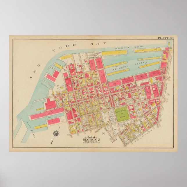 Póster Vintage Brooklyn Map | George Washington Bromley (Frente)