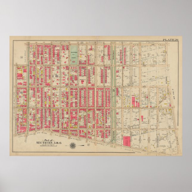 Póster Vintage Brooklyn Map | George Washington Bromley (Frente)