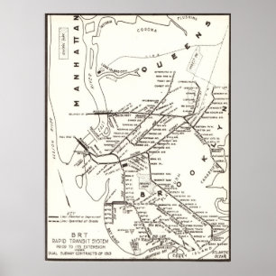Póster Vintage Brooklyn NY Transit System Map (1912)