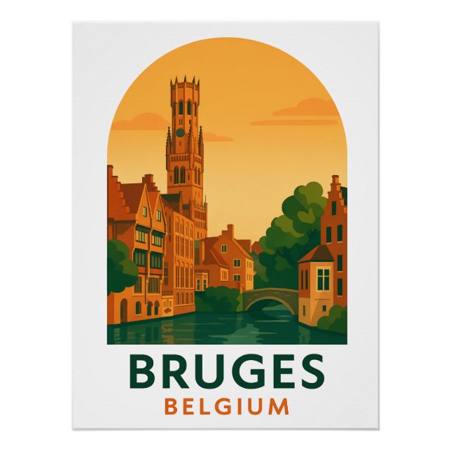 Póster Vintage Bruges Belgium Travel Art – Retro European (Anverso)