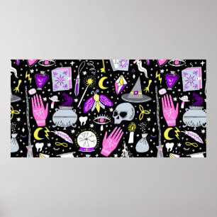 Póster vintage bruja mágica sin costura. Brujería b