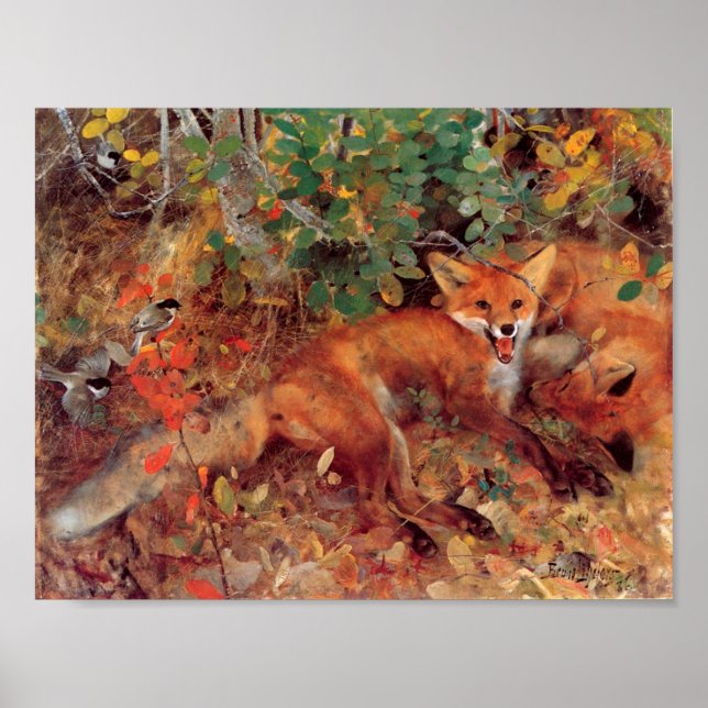 Póster Vintage Bruno Liljefors Foxes (Frente)