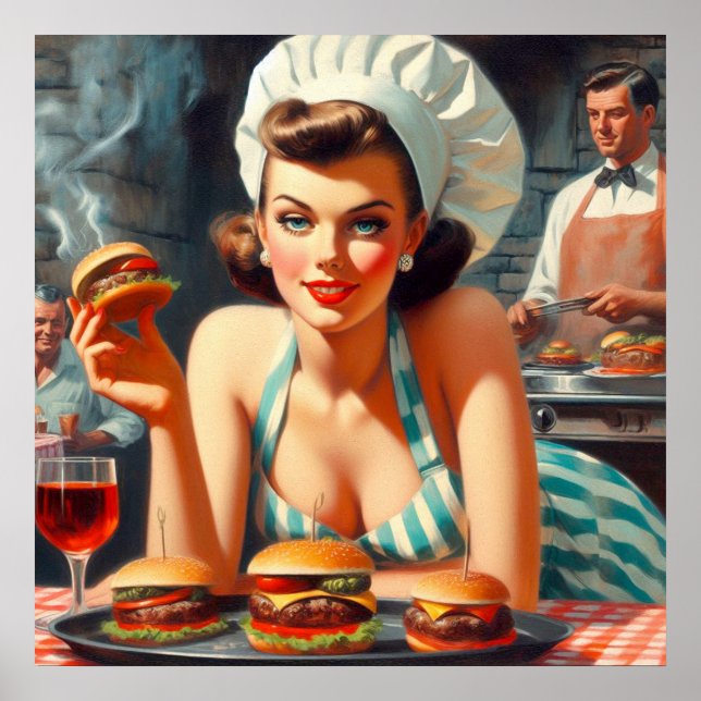 Póster Vintage Burger BBQ Woman (Frente)