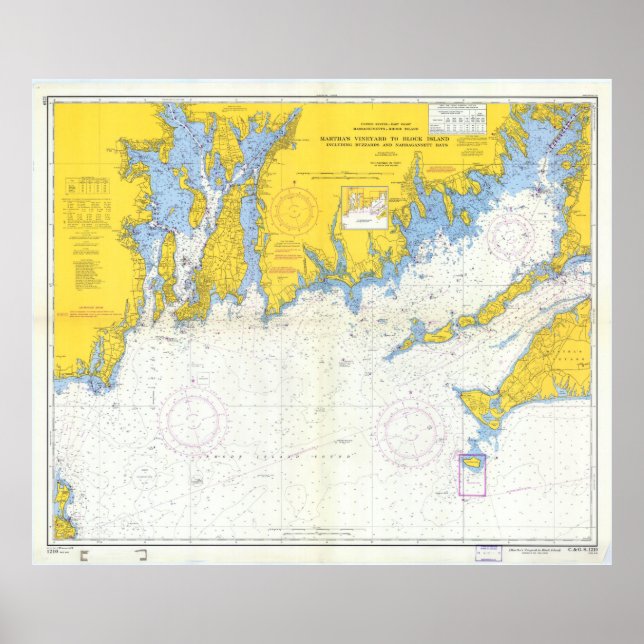 Póster Vintage Buzzards Bay, Vineyard Map Sound (Frente)
