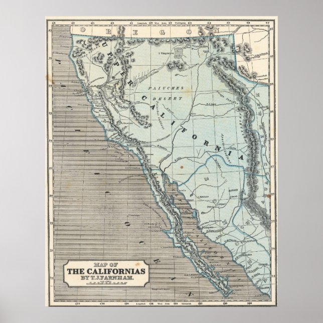 Póster Vintage California 1845 Map Poster (Frente)