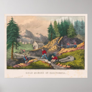 Póster Vintage California Gold Rush Ilustracion (1871)