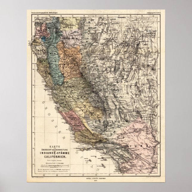 Póster Vintage California Historic Map USA (Frente)