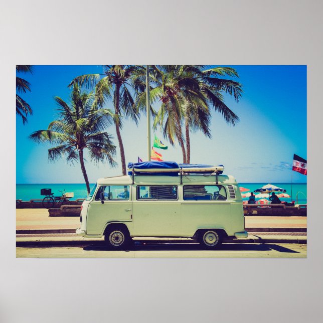 Póster Vintage California Paradise Beach Camper Bus (Frente)