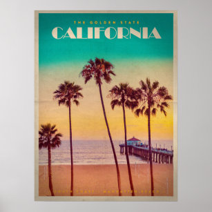 Póster Vintage California Sunset Beach