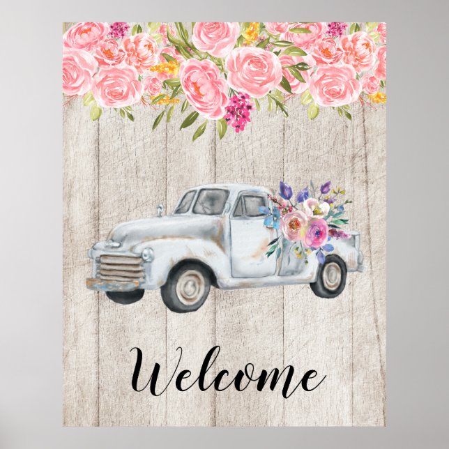 Póster Vintage Camión de recogida Rustic acuarela (Frente)