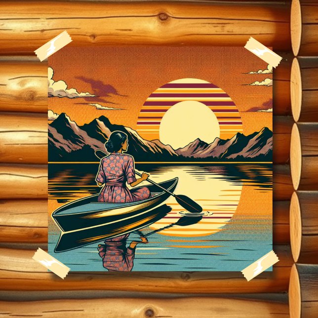 Póster Vintage Camping Scene Woman Kayak (Subido por el creador)