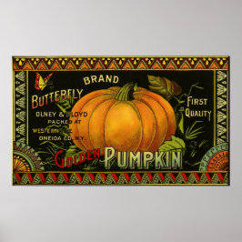 Póster Vintage Can Label Art, Mariposa Calabaza Vegetable