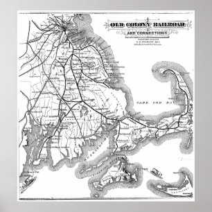 Póster Vintage Cape Cod Old Colony Railroad Map (1875)
