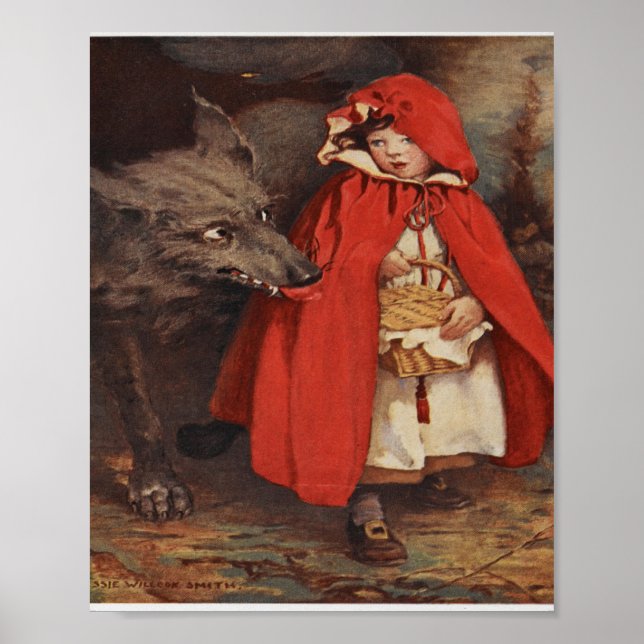 Póster Vintage Caperucita Roja y gran lobo malo (Frente)