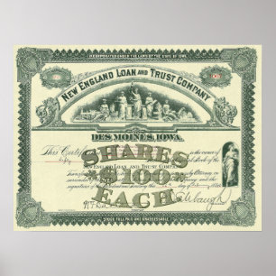 Póster Vintage Capital Stock Certificate Business Finance