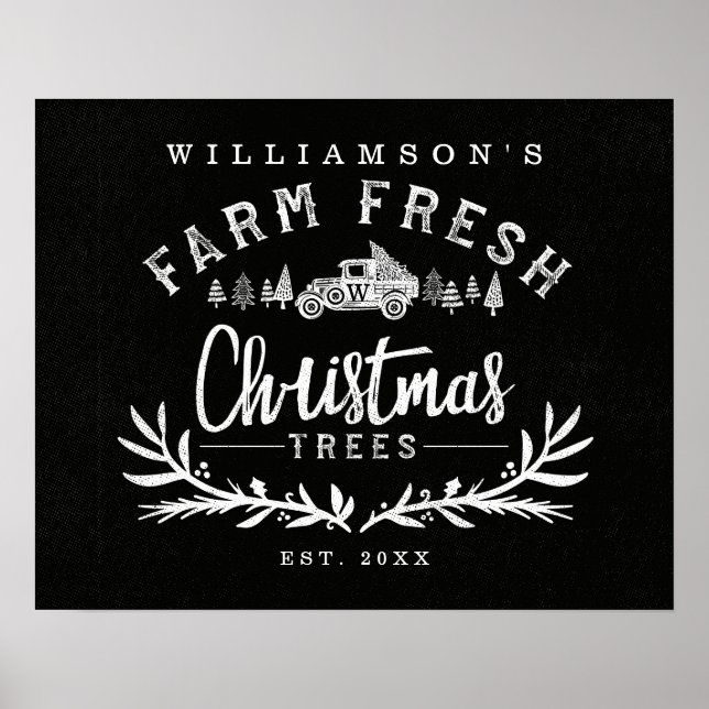 Póster Vintage Car Christmas Tree Delivery Black & White (Frente)