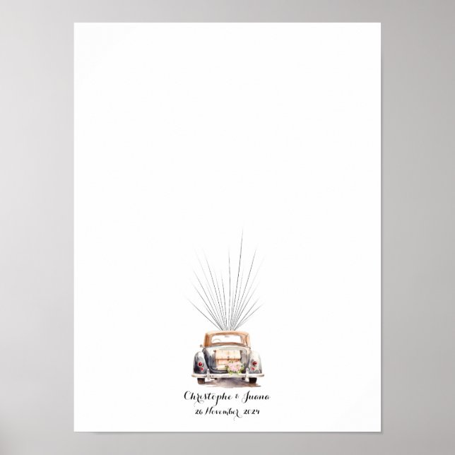Póster Vintage Car Fingprint Balloon Boda invitado (Frente)