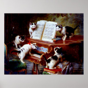 Póster Vintage Carl Reichert Kittens Tocando Piano