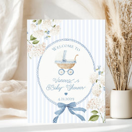 Póster Vintage Carriage French Blue Baby Shower Welcome