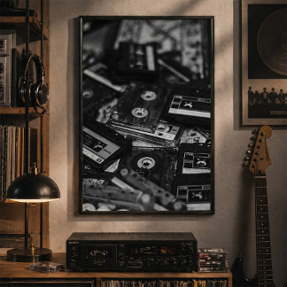 Póster Vintage Cassette Tape Collection Black and White
