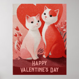 Póster Vintage Cats in Heart Scene Valentine’s Day