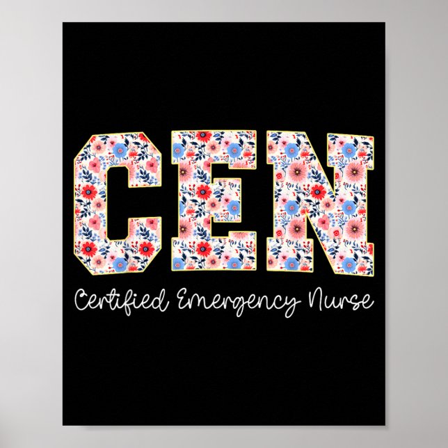 Póster Vintage Cen Certified Emergency Nurse Wildflowers  (Frente)