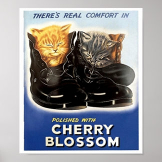 Póster Vintage cerezo florece anuncio polaco -gatitos en 