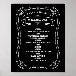 Póster Vintage Chalkboard Wedding Day of Schedule