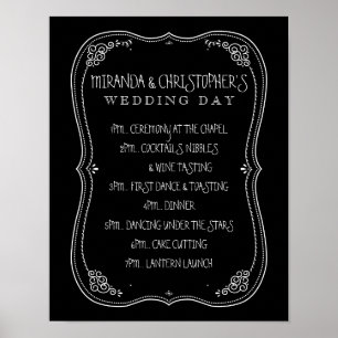Póster Vintage Chalkboard Wedding Day of Schedule