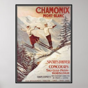 Póster Vintage Chamonix, Mont-Blanc, Francia -