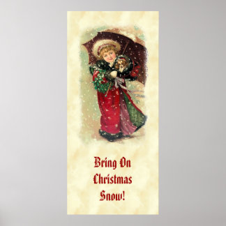 Póster Vintage Chica Umbrella Snow CH410