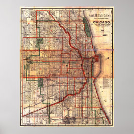 Póster Vintage Chicago Map Poster