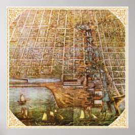 Póster Vintage Chicago Map Poster 1856