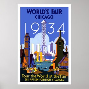 Póster Vintage Chicago Worlds Fair Travel Poster 1934