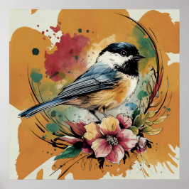 Póster Vintage Chickadee Serenade