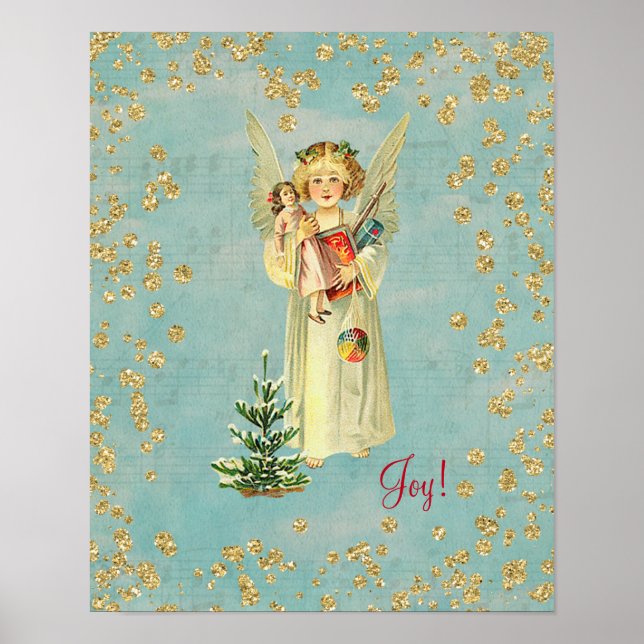 Póster Vintage Christmas Angel Joy (Frente)