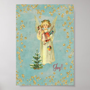 Póster Vintage Christmas Angel Joy! 12,7 cm x 17,8 cm